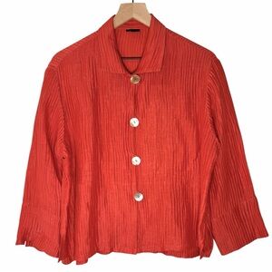 Soft Red Coral Linen Silk Luxurious Textured Button Front Blouse | Size Small